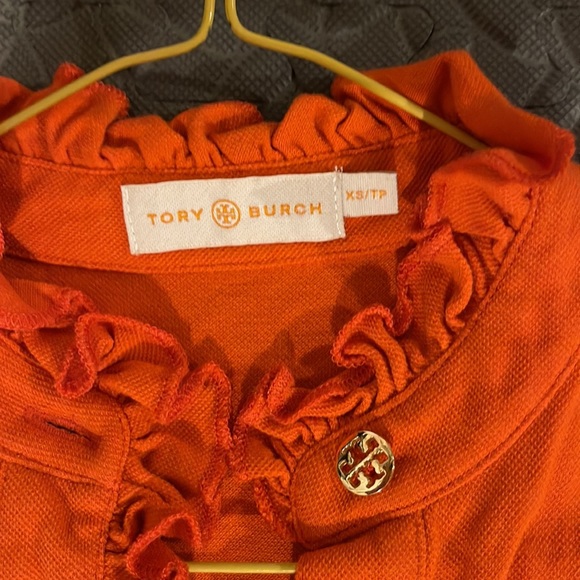 TORY BURCH Button down short sleeve top Size XS Orange - Picture 2 of 4